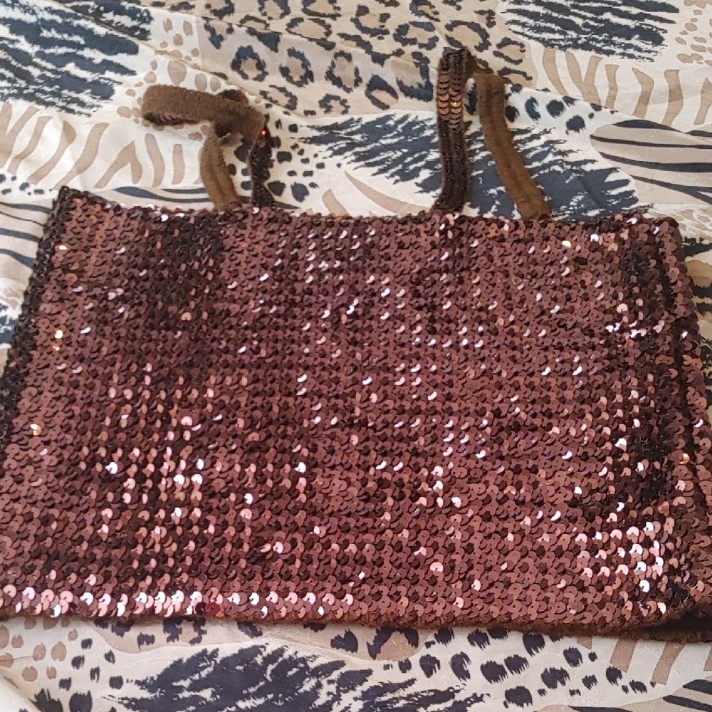 Sequin Spaghetti Strapped Brown Sz SM